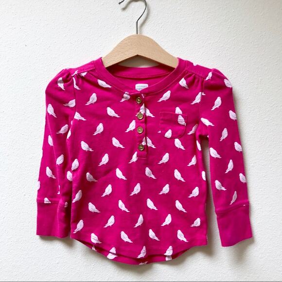 Old Navy Long Sleeve Bird Print Shirt in Fuchsia Toddler Girl Size 18-24 Months - Picture 1 of 5